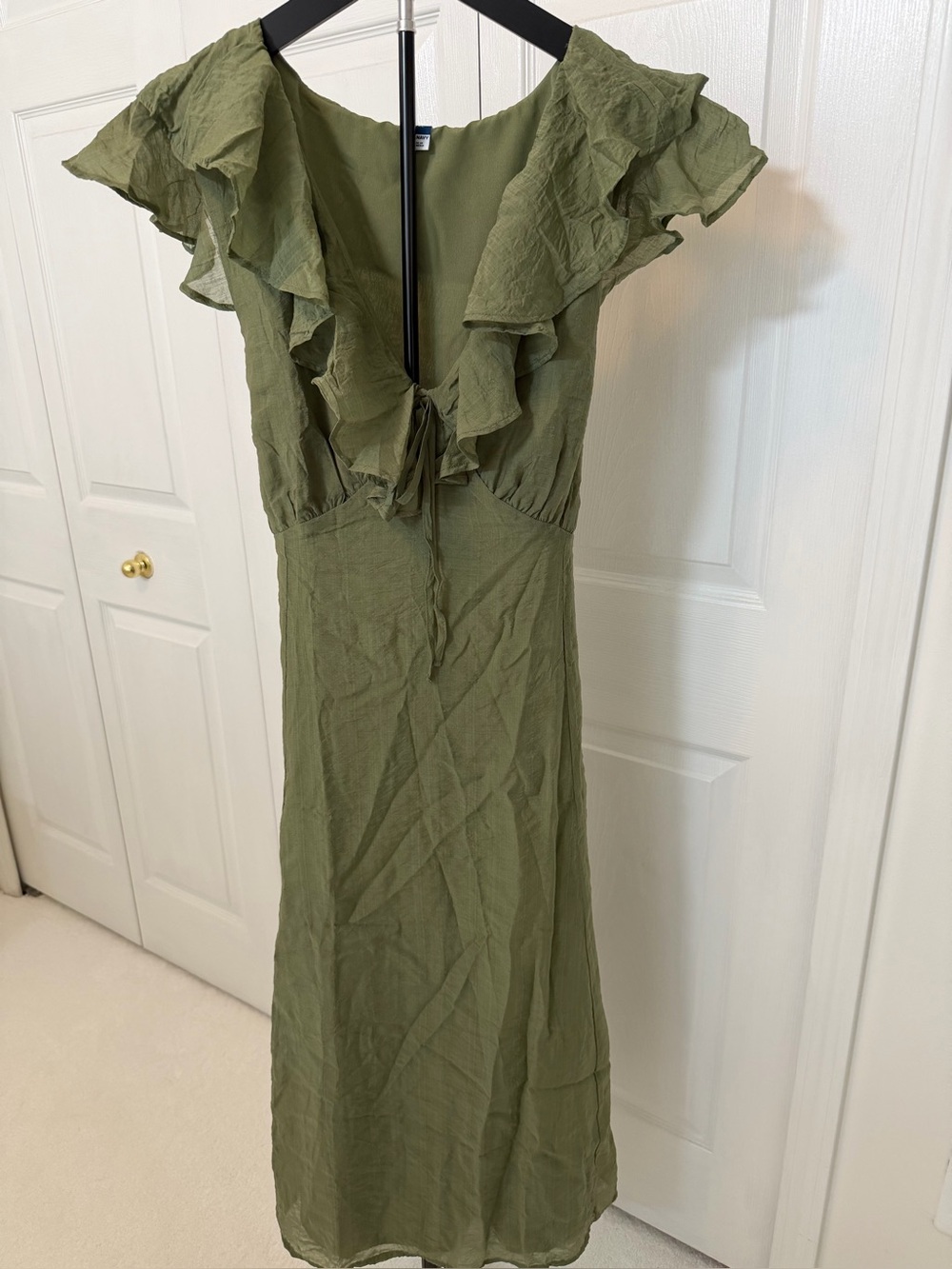 Old Navy Olive Green Ruffled V-Neck Midi Dress